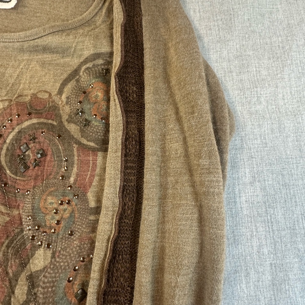 Jack and Jinger Brown and Cream Long Sleeve Boho/Artsy Dress - Picture 4 of 12